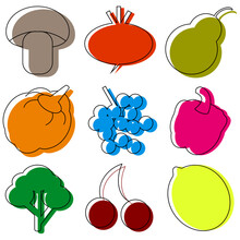 New_healthy Food Labels Mushrooms Beetroot Lemon Cherry Cabbage Broccoli Pepper Grapes Pear Fruit