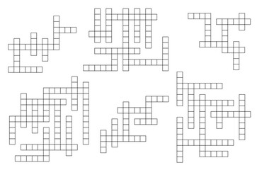 Poster - Crossword game grids. Vocabulary quiz or text game vector set. Word search riddle and letters search intellectual playing activity, crossword blank cross grid templates set