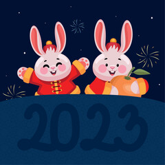 Sticker - chinese rabbits couple