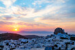 Overview of the village of Chora in the island of Amorgos at the sunset.