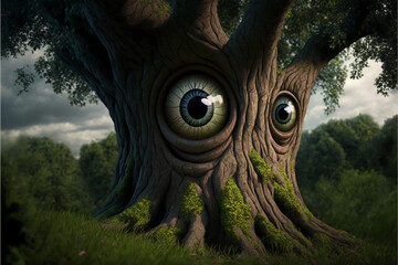 Wall Mural - Tree with eyes. AI generation