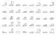 © Vector Tradition - Man and woman shoes line icons. High heel shoe, combat, cowboy, winter and rubber boots, man and woman sandals, sneakers sport footwear, moccasins, flip flops and slippers shoe vector icons