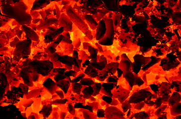 Poster - Bright contrasting background of burning fine coal.