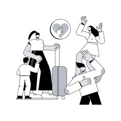 Poster - Integration of migrants abstract concept vector illustration. Society accepted migrants, integration courses, study at school, learn foreign languages, reading book, refugee group abstract metaphor.