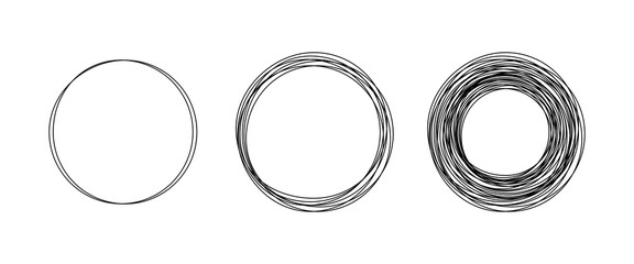 Poster - Continuous one line drawing of set black circles. Round frame sketch and speech bubble pen outline with empty space inside on white transparent background. Doodle vector illustration