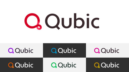 Fototapete - Infinity Abstract Letter Q Logo Minimal Linear Gradient Overlapping Loop with Editable Text and Easy to Customize Color Swatches Includes 7 Color Variations