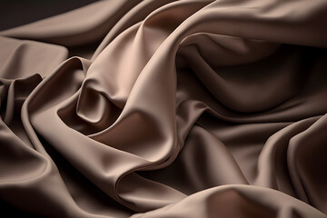 Wall Mural - Taupe silk satin fabric background, tan silky cloth curtain texture