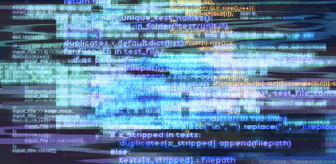 Aufkleber - Abstract technology background with glitched code. Concept of a programming and IT science.