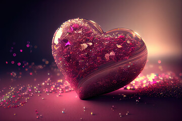 Wall Mural - Valentine day glamour glitter love heart - by Generative AI	
