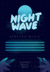 Wall Mural - Synthwave, Glitch, Electronic music poster design. Abstract retro futuristic cover, flyer design. Retro 80's design. Vector illustration