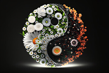 Beautiful flower arrangement in the shape of Yin Yang symbol, Generative AI