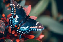 Red-spotted Purple Butterfly On A Flower, Realistic Illustration
