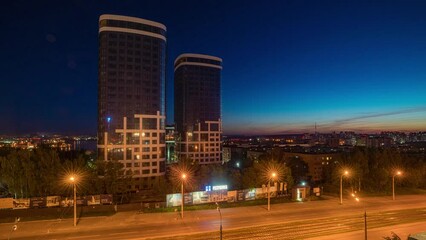 Wall Mural - 4K Time lapse of Majestic sunset or sunrise landscape Amazing light of nature cloudscape sky and Clouds moving away rolling colorful dark sunset clouds Footage timelapse.Nature environment background