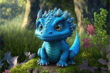 A Cute Adorable Baby Blue Lizard Generative Ai  Rendered In The Style Of Children-friendly Cartoon Animation Fantasy Style	