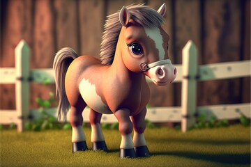 Wall Mural - a cute adorable baby horse generative ai  rendered in the style of children-friendly cartoon animation fantasy style	