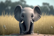 A Cute Adorable Baby Elephant Generative Ai  Rendered In The Style Of Children-friendly Cartoon Animation Fantasy Style	