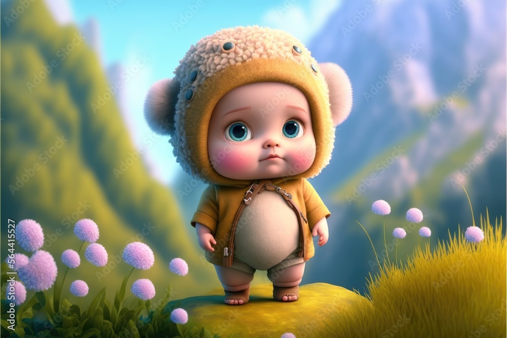 a cute adorable baby generative ai rendered in the style of children ...