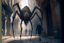 Generative Ai Giant Spider About To Capture People  V2