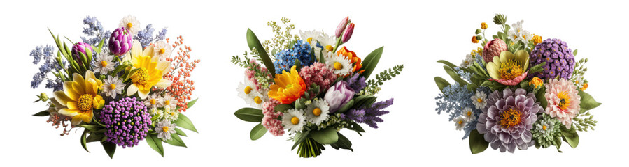 flower arrangement or bouquet colorful spring flowers isolated on transparent background.
