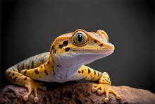 Yellow Small Lizard Gecko With Black Points On A Rock Generative Ai