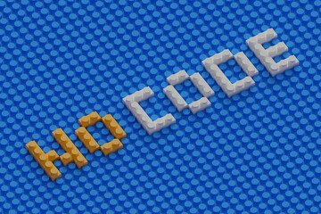 assemble block forming the word no code with 8bit style, 3d rendering