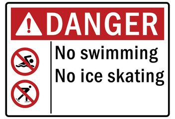 Wall Mural - Ice warning sign and labels no swimming no ice skating