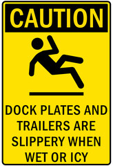 Poster - Ice warning sign and labels dock plate and trailer are slippery when wet