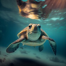Sea Turtle Swimming In The Ocean 