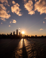 Wall Mural - beautiful downtown chicago skyline aerial drone photograph above lake michigan during the autumn equ