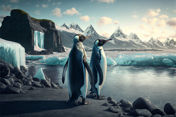 Canvas Print - penguin on ice