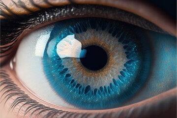 Human blue eye realistic beautiful closeup zoom, Generative AI.