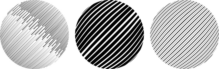 Set of black vector spheres. Design element for tattoo, symbol, web, prints, template, pattern, flyers, brochures,  background. Abstract geometric shape. 