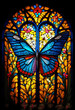 Butterfly stained glass window. Generative AI