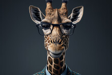 Giraffe Business Portrait Dressed As A Manager Or Ceo In A Formal Office Business Suit With Glasses And Tie. Ai Generated