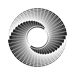 Wall Mural - Black halftone rectangles and stripes in circle form. Segmented circle. Helix. Geometric art. Circular shape. Trendy design element for border frame, round logo, tattoo, sign, symbol, web pages, print