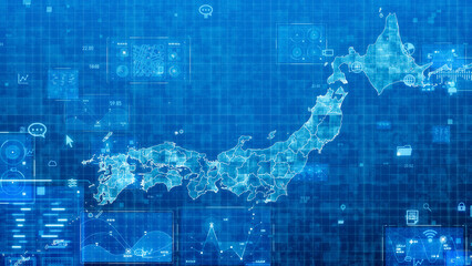 Poster - 日本地図とテクノロジーイメージ　デジタルトランスフォーメーション