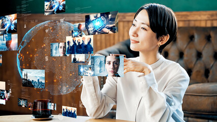 Aufkleber - Young woman watching movies with a smart phone. Internet movie. Video distribution service. Streaming video. 