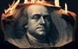 Benjamin Franklin $100 Bill Portrait on Fire 