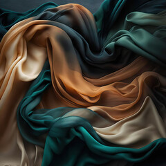 Dark Earthy Tones Silk Sheer Flowy Fabric AI 