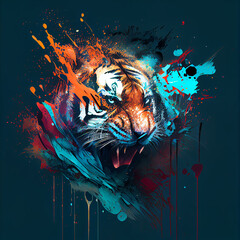 Sticker - Tiger painted splash art generative ai