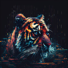 Wall Mural - Pixel art tiger generative ai