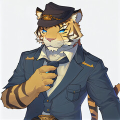 Wall Mural - Anime tiger in a cowboy hat generative ai