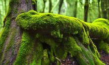 Extreme Close Up Of Tree Trunk And Moss Covered Log Generative AI Illustration