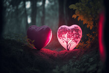 Pink Hearts In The Forest