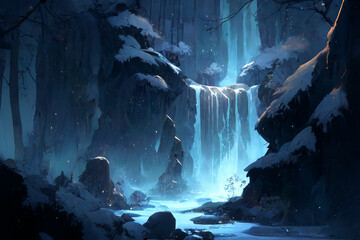  美麗で幻想的な雪国系背景のイラスト(AI generated image)