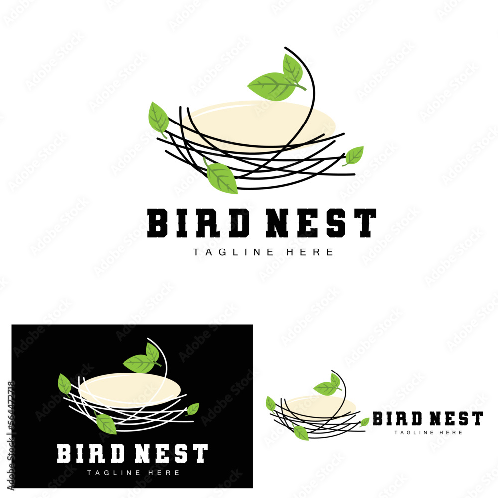 Bird's Nest Logo Design, Bird House Vector For Eggs, Bird Tree Logo ...