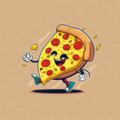 Wall Mural - happy cartoon pizza running