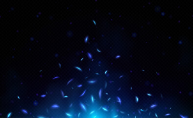 Wall Mural - blue fire effect with flying light sparks. abstract overlay background with shiny dust, glitter, blu