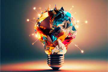 Great idea concept with abstract crumpled colorful paper and light bulb. 