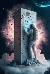 Poster - Beautiful abstract illustrations Astronaut and start symbol icon on a column background.  Space exploration.